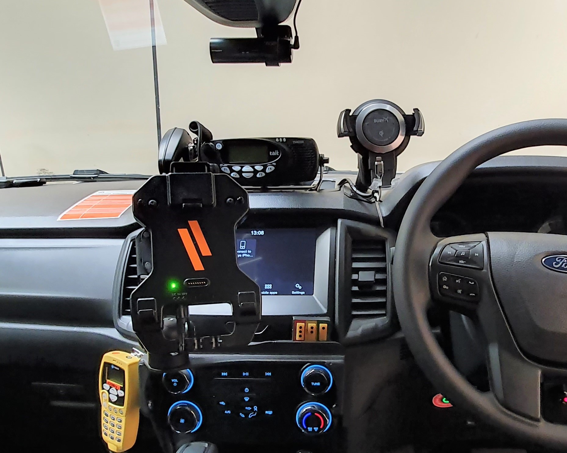 The Havis iPad vehicle dock mounted in a Ford Ranger