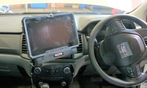 The Dell Latitide 12 tablet installed in a Ford Ranger