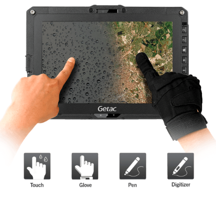 Field worker using Getac UX10 with gloves 
