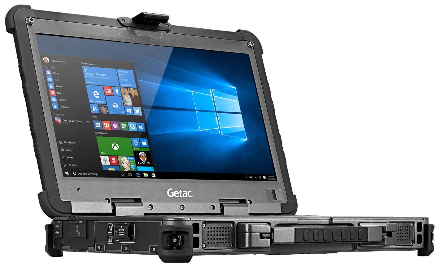 Side view of the Getax X500 rugged laptop