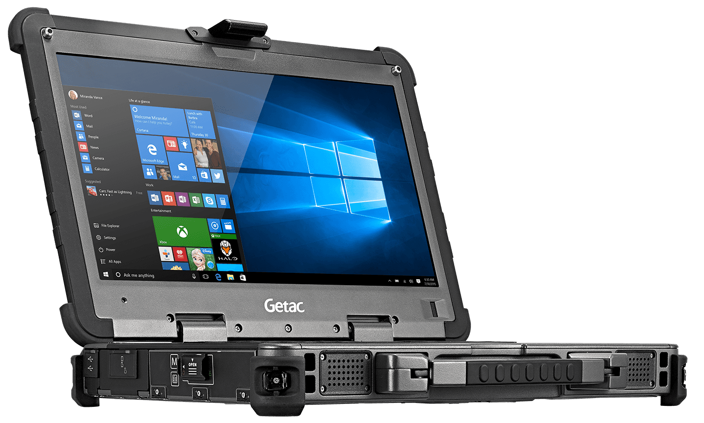 Side view of the Getax X500 rugged laptop