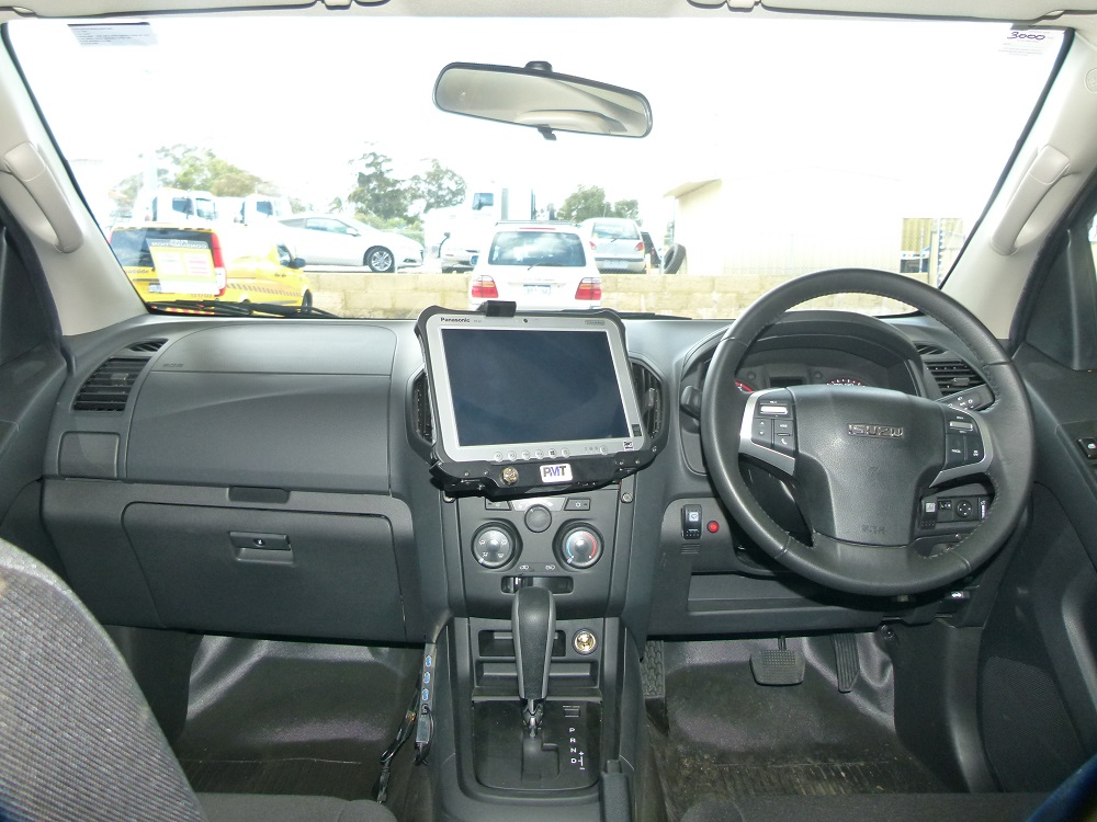 Inside view of a Holden Colorado with a Panasonic toughpad installed by Roaming Technologies