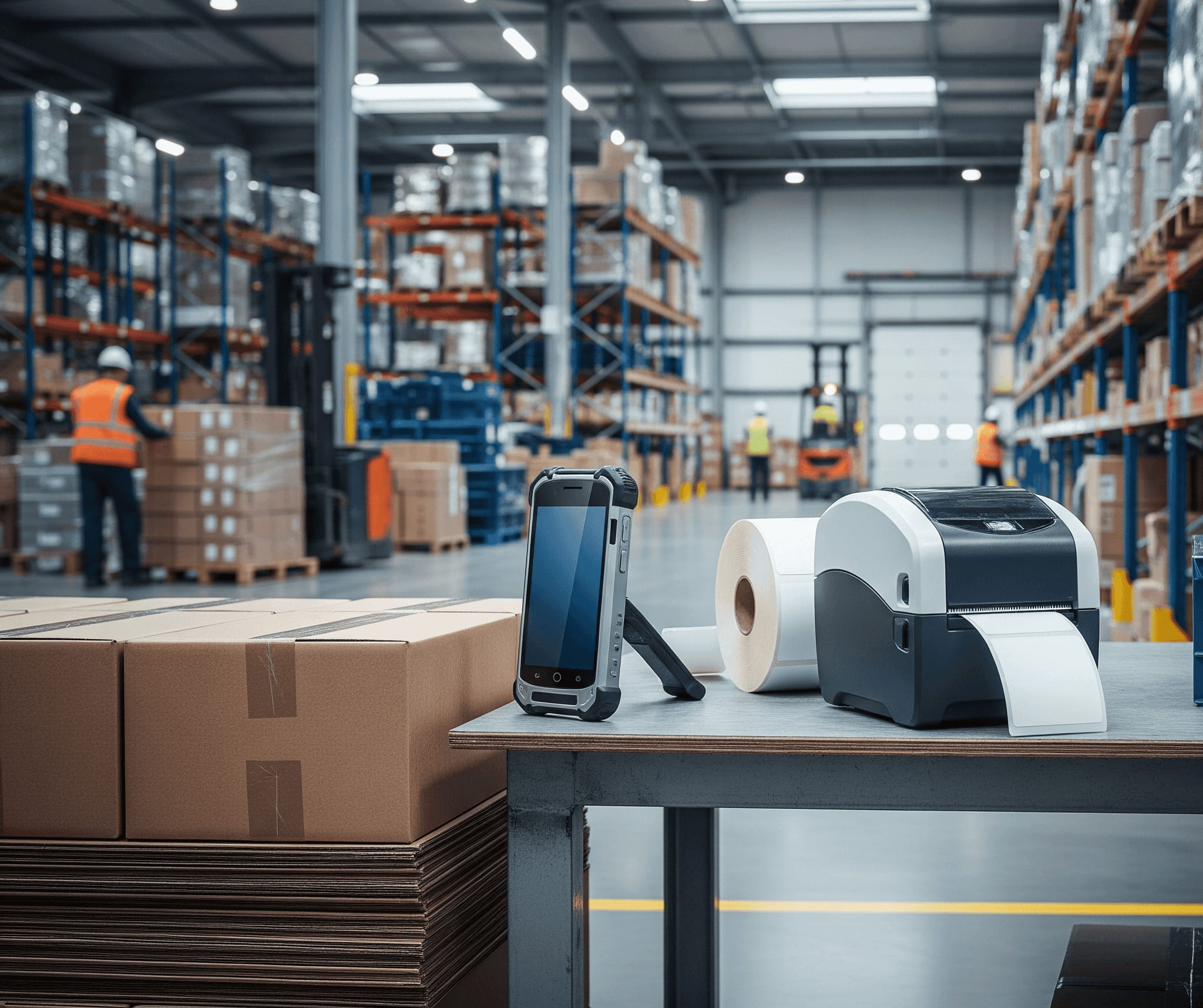 Rugged industrial barcode scanner and thermal printer for high-volume barcode label printing