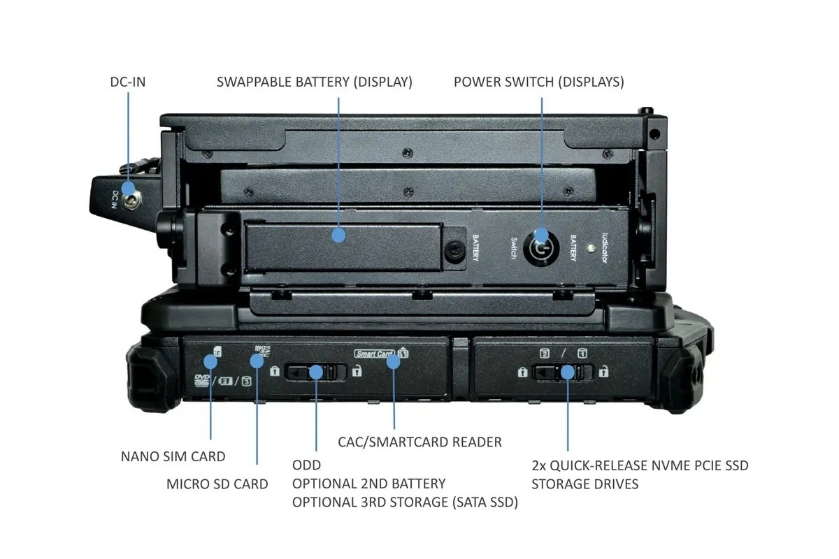 Left side profile of Durabook Z14I-DX3 showing quick-release storage bays