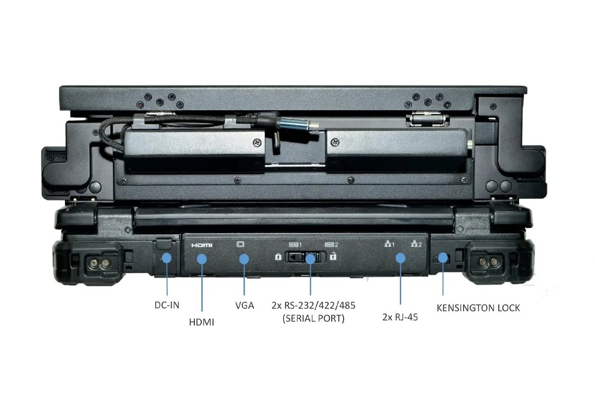 Rear view of Durabook Z14I-DX3 highlighting the folding display support bracket