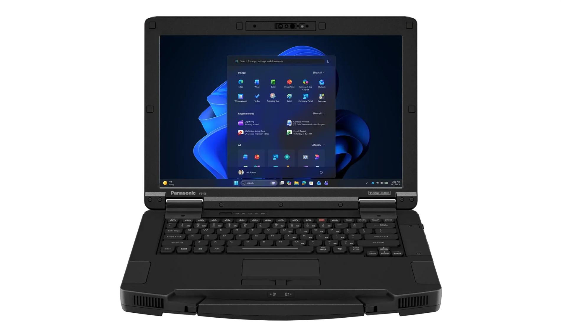 Front straight-on view of the open Panasonic TOUGHBOOK 56 rugged laptop