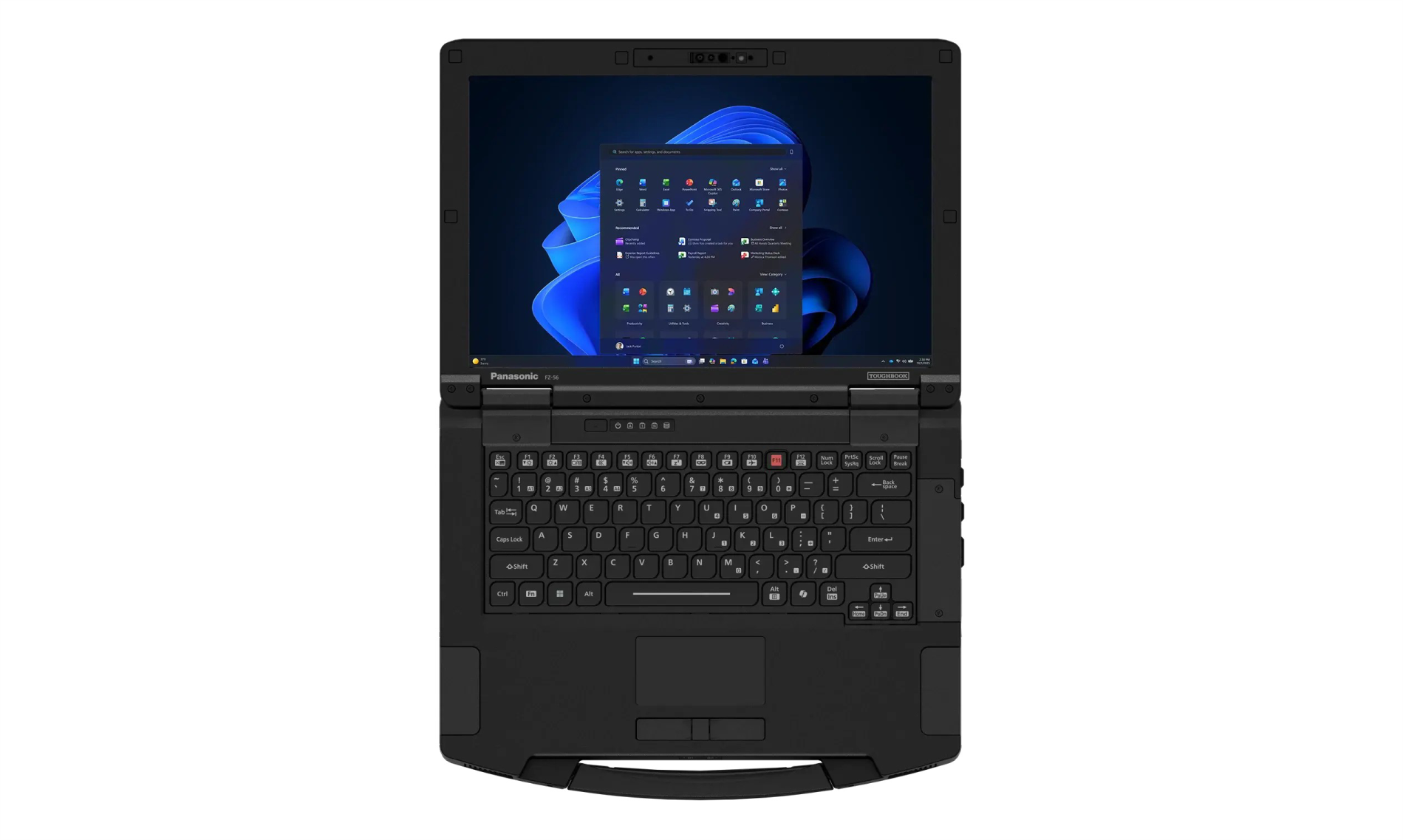 Direct top-down technical layout view of the Panasonic TOUGHBOOK 56 rugged laptop