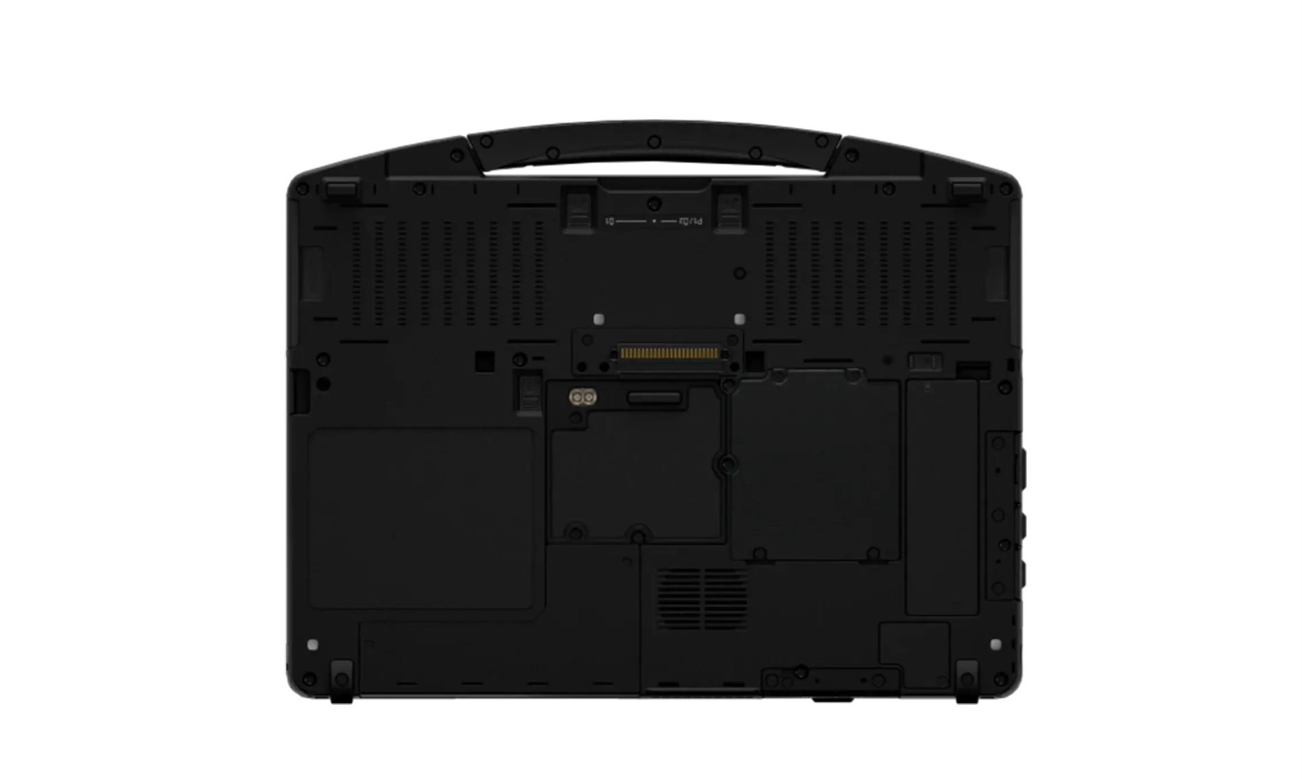 Technical underside view of the Panasonic TOUGHBOOK 56 rugged laptop base