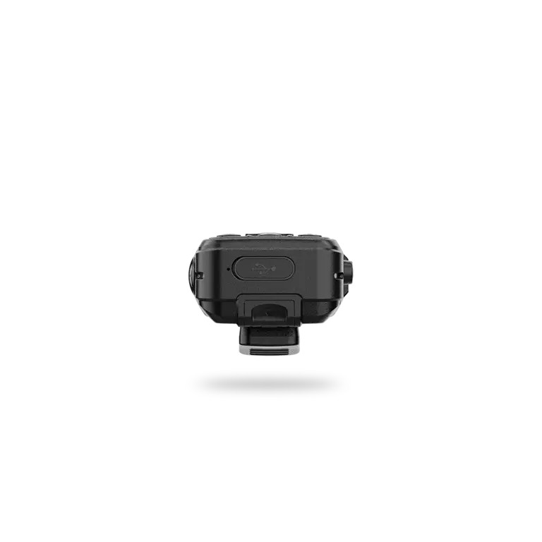 RugGear RG380 shown with the external screw-on RF antenna and heavy-duty spring-loaded belt clip fitted.