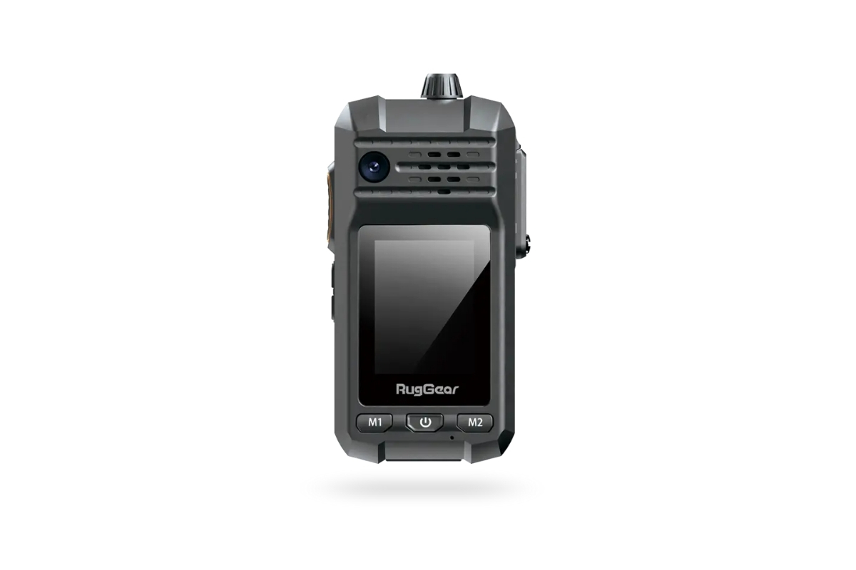 Front view of RugGear RG440 showing display, camera, speaker, and control keys