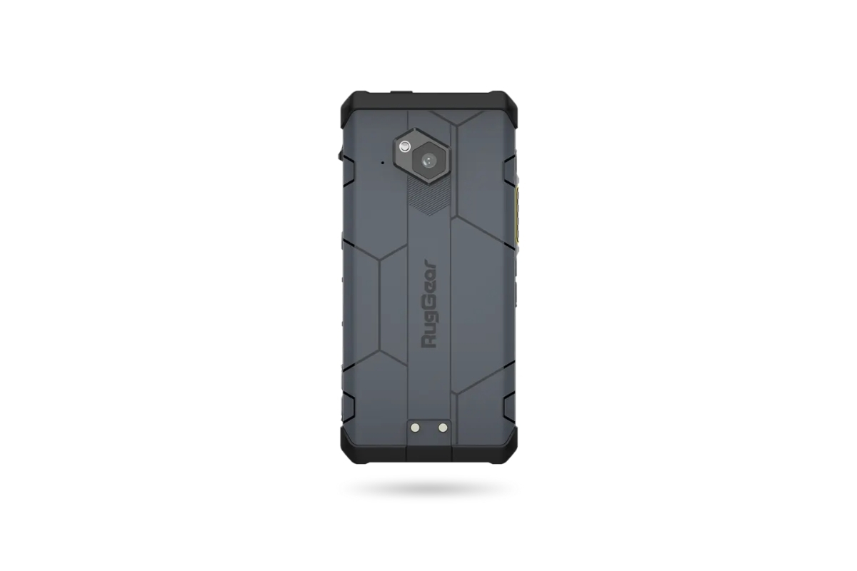 Rear view of RugGear RG880i showing 50MP camera and rugged back cover