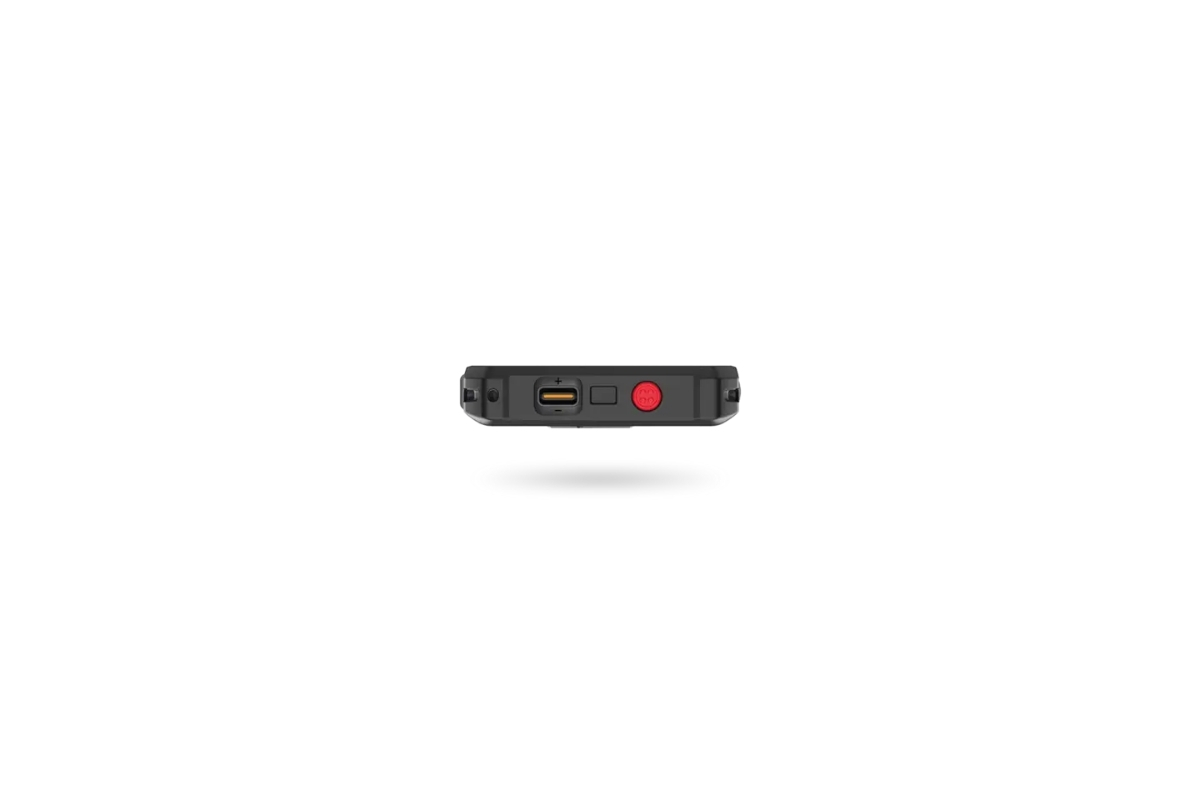 Top view of RugGear RG880i showing red SOS key and talkgroup switch