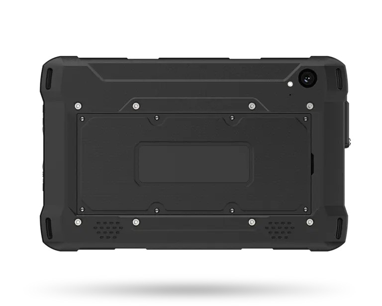 Rear view of the RugGear RG940 showing the 50MP rear camera, VESA mount plate, and dual loudspeaker grilles.