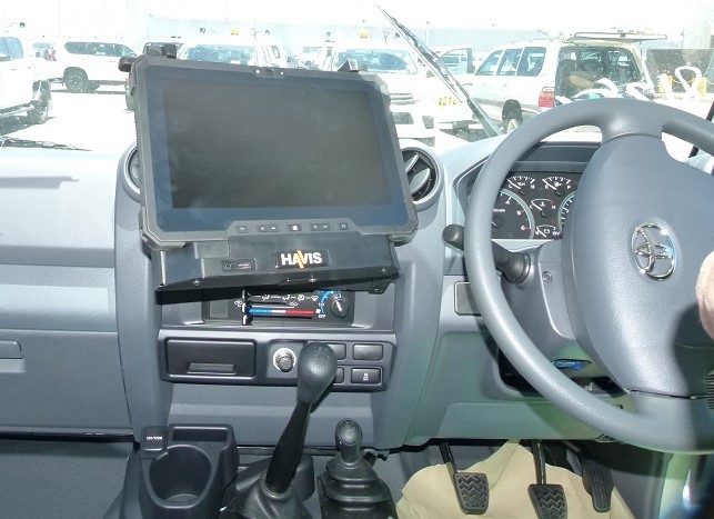 The Dell Latitude 12 Rugged Tablet mounted in a Toyota HiLux