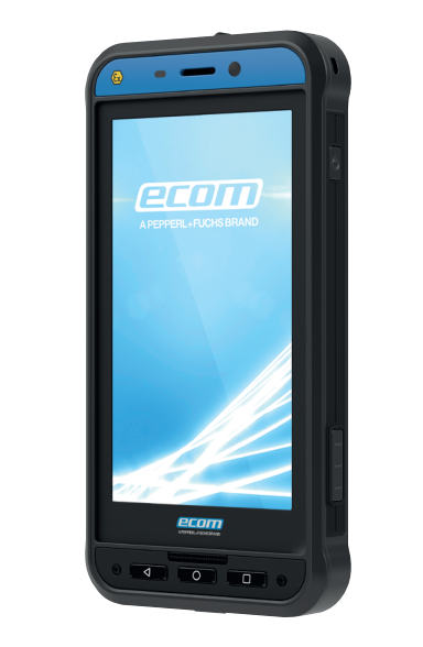 Ecom Smart-Ex 02 Smartphone on an angle situated on a white background.
