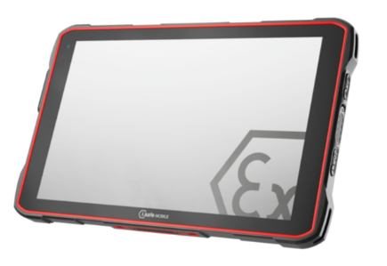 i.Safe Mobile 8-inch intrinsically safe tablet on white background.
