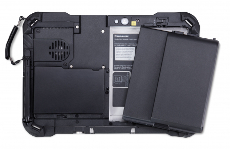 Back of Panasonic Toughbook FZ-G2 rugged tablet on white background