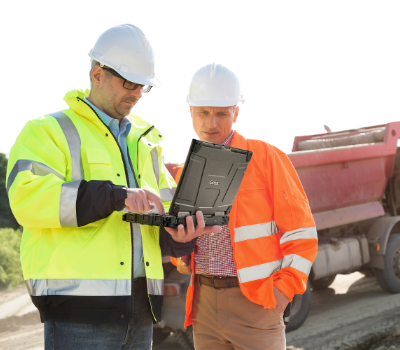 Engineers using the Getac B300 on a construction site